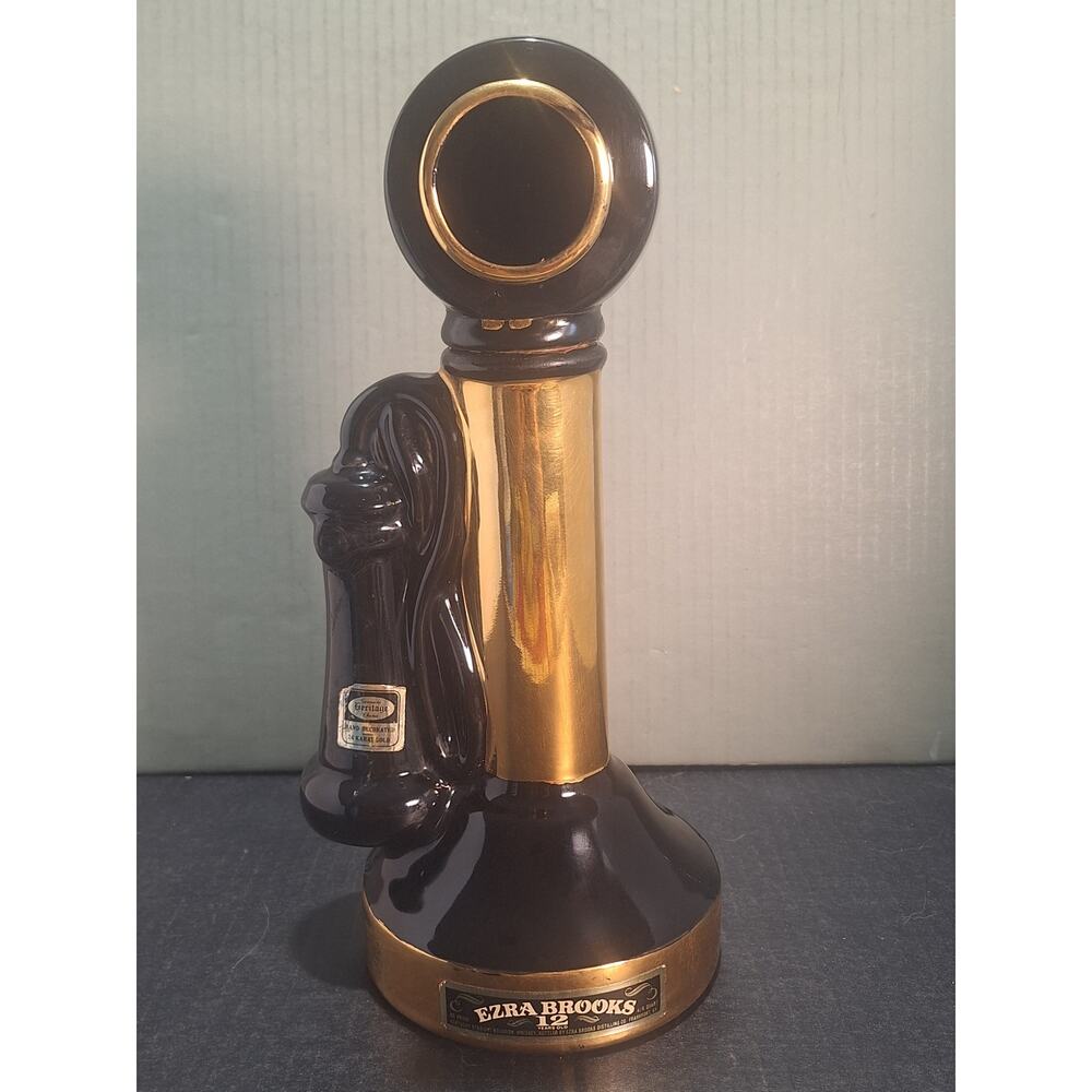 Vintage Ezra Brooks Telephone Decanter Heritage China 24K Gold Bourbon Whiskey